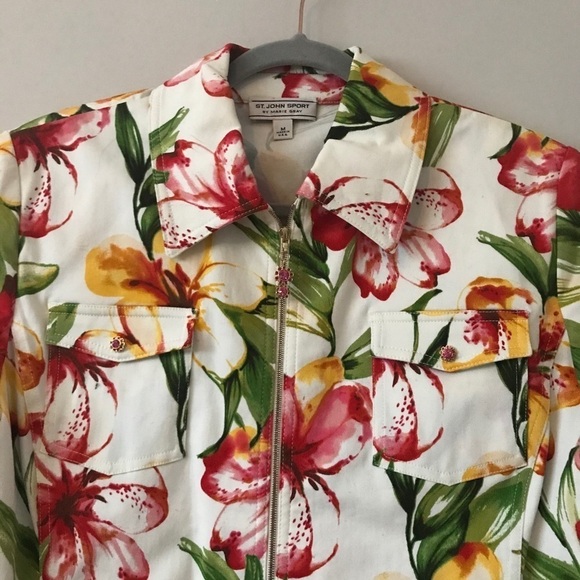 St John Sports Marie Gray Floral Tropical Jacket - Picture 3 of 14
